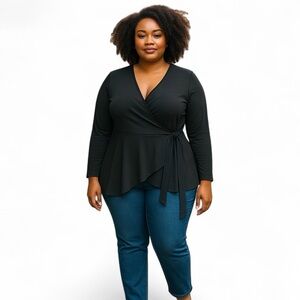 Eloquii women’s size 14 Black Long Sleeve Wrap Top‎ Blouse Classic Business